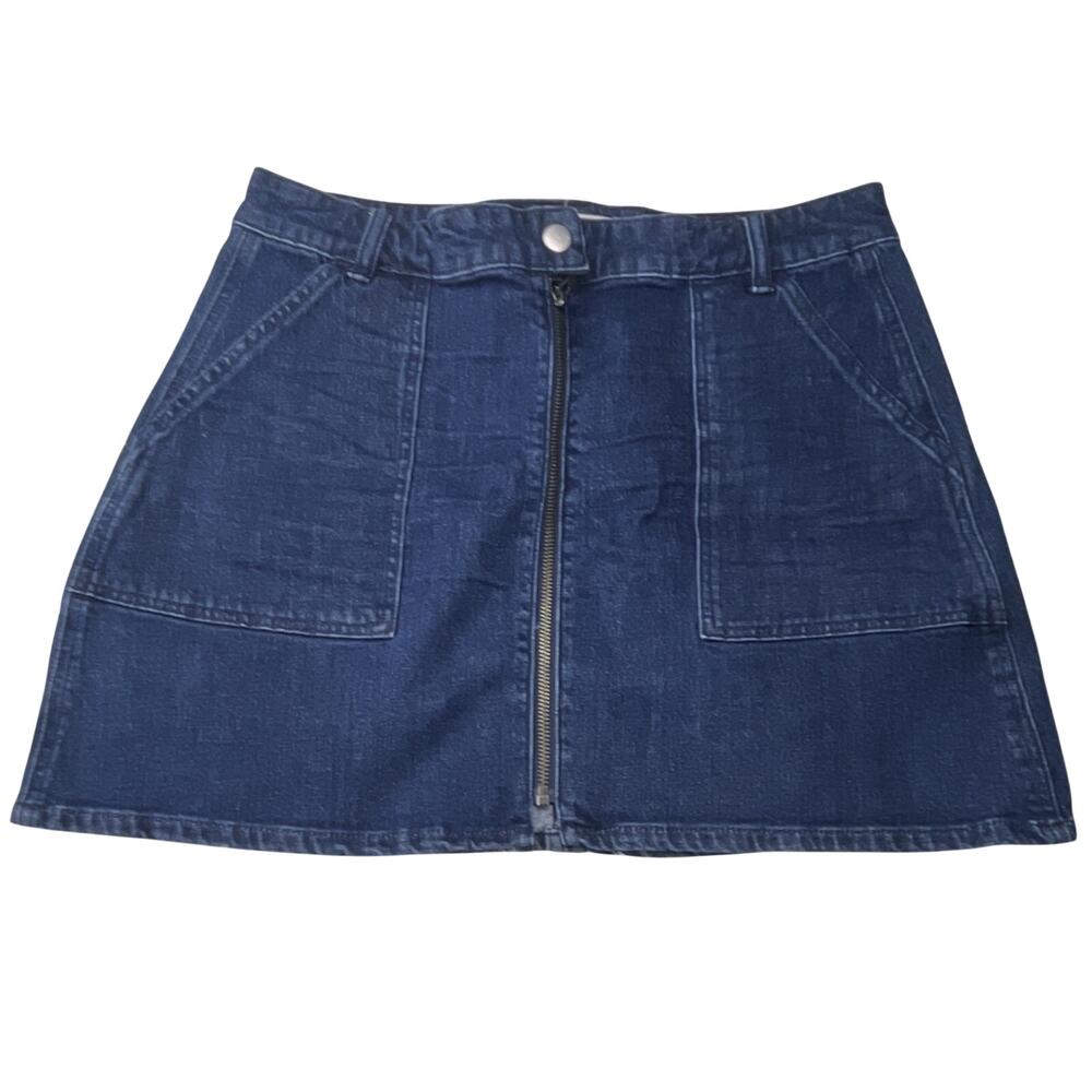 Madewell Womens Blue Denim A-Line Mini Skirt High Rise Zip Pockets Size 31